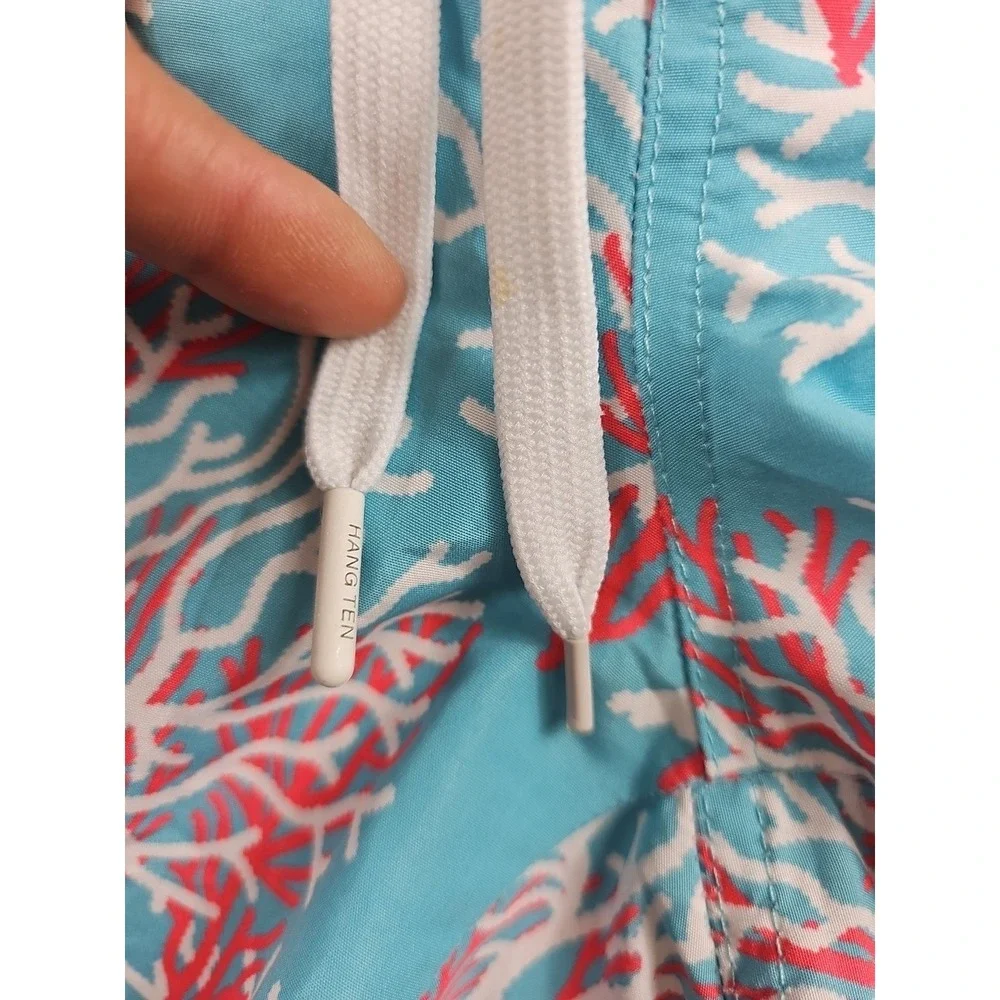 Hang Ten Men's M‎ Swim Trunks Coral Reef Blue Pink Elastic Waist Drawstring